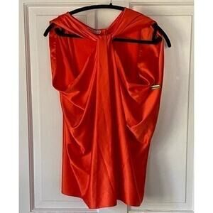 Corporeum Orange Silky Gathered Draped Sleeveless Mini Dress Size 42